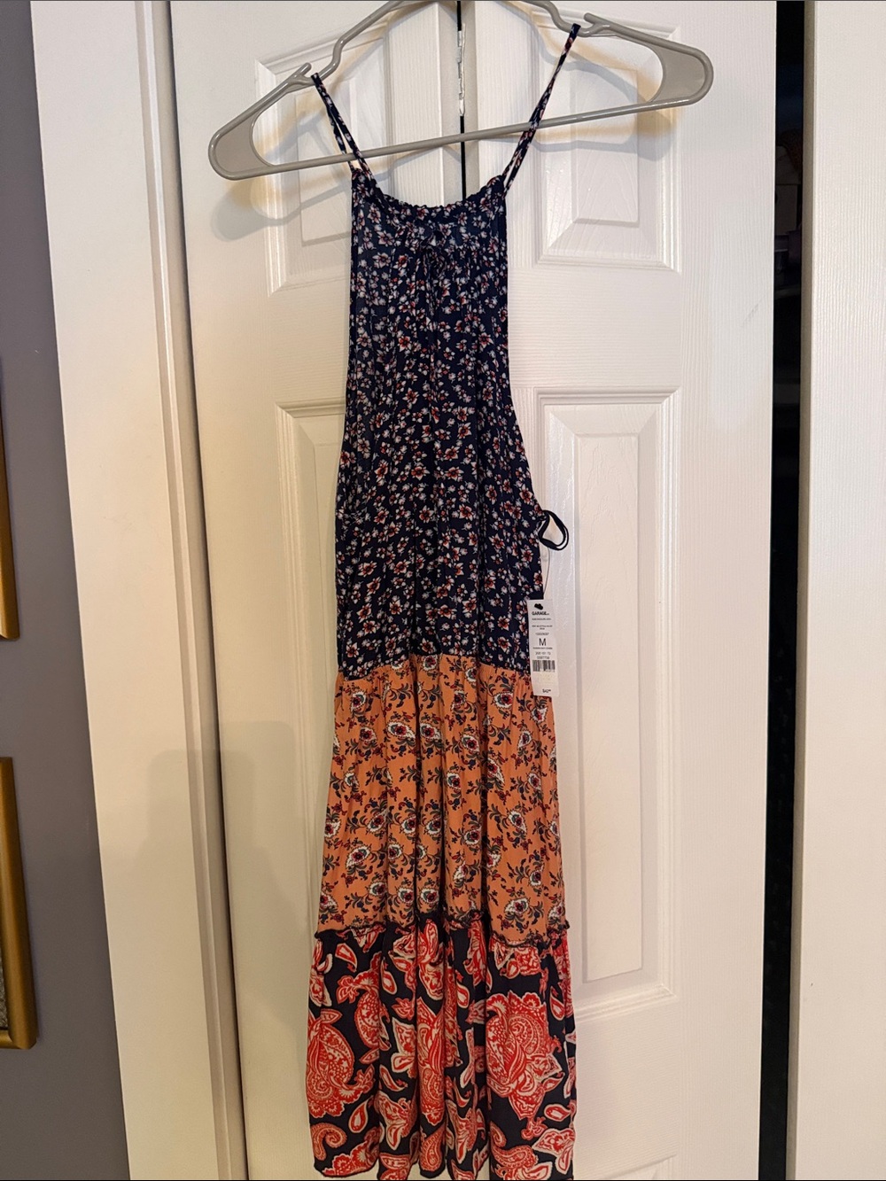 Garage Floral Halter Maxi Dress in Navy & Rust